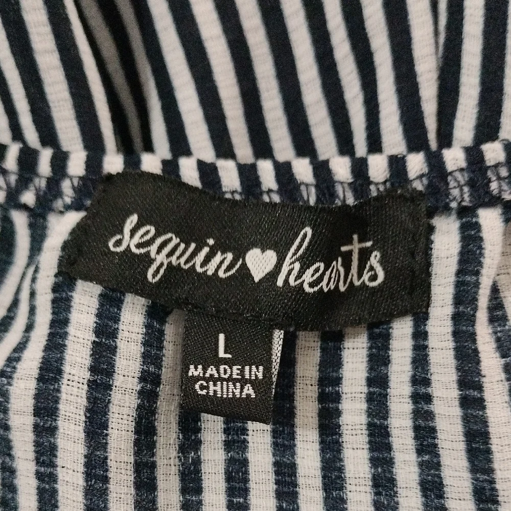Sequin Hearts Blue Striped Floral Polyester Jumpsuit Size L - Picture 4 of 8